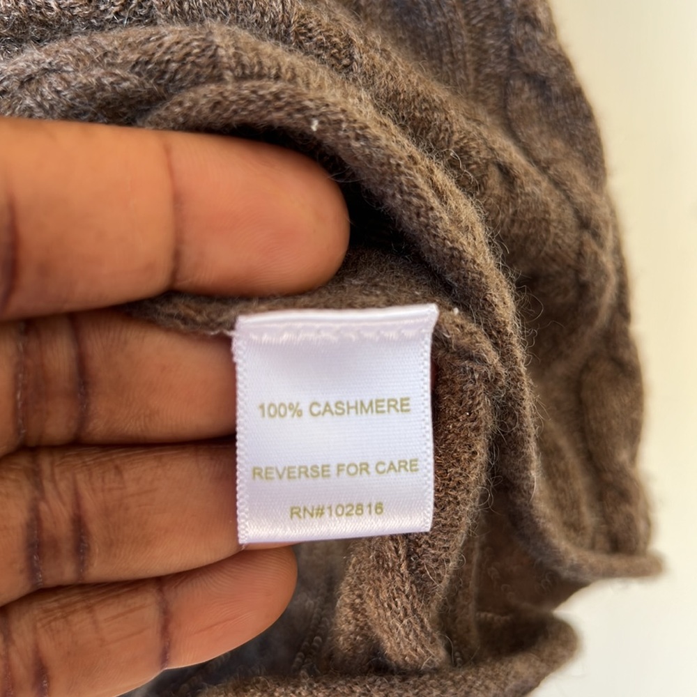 Garnet Hill 100% Cashmere Cable Knit Brown Sweater Size L - Picture 9 of 12